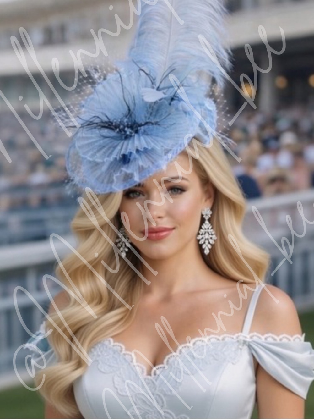 Kentucky Derby Hat Elegant Light Blue Fascinator Floral Feather Accent Tea Party